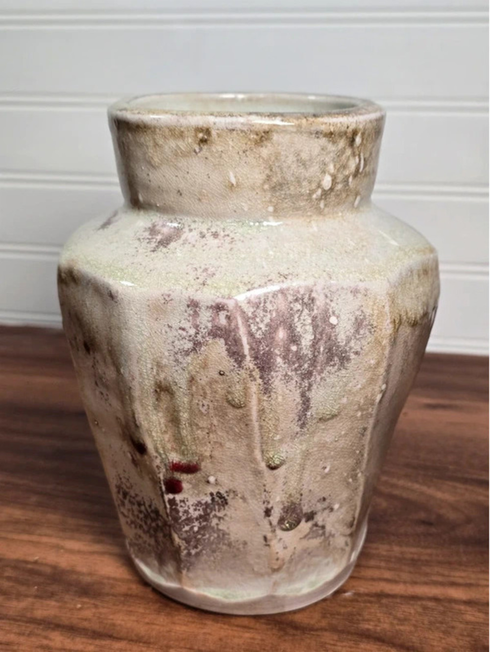 Vintage Studio Pottery Vase Abstract Drip Glaze Signed Art Pottery